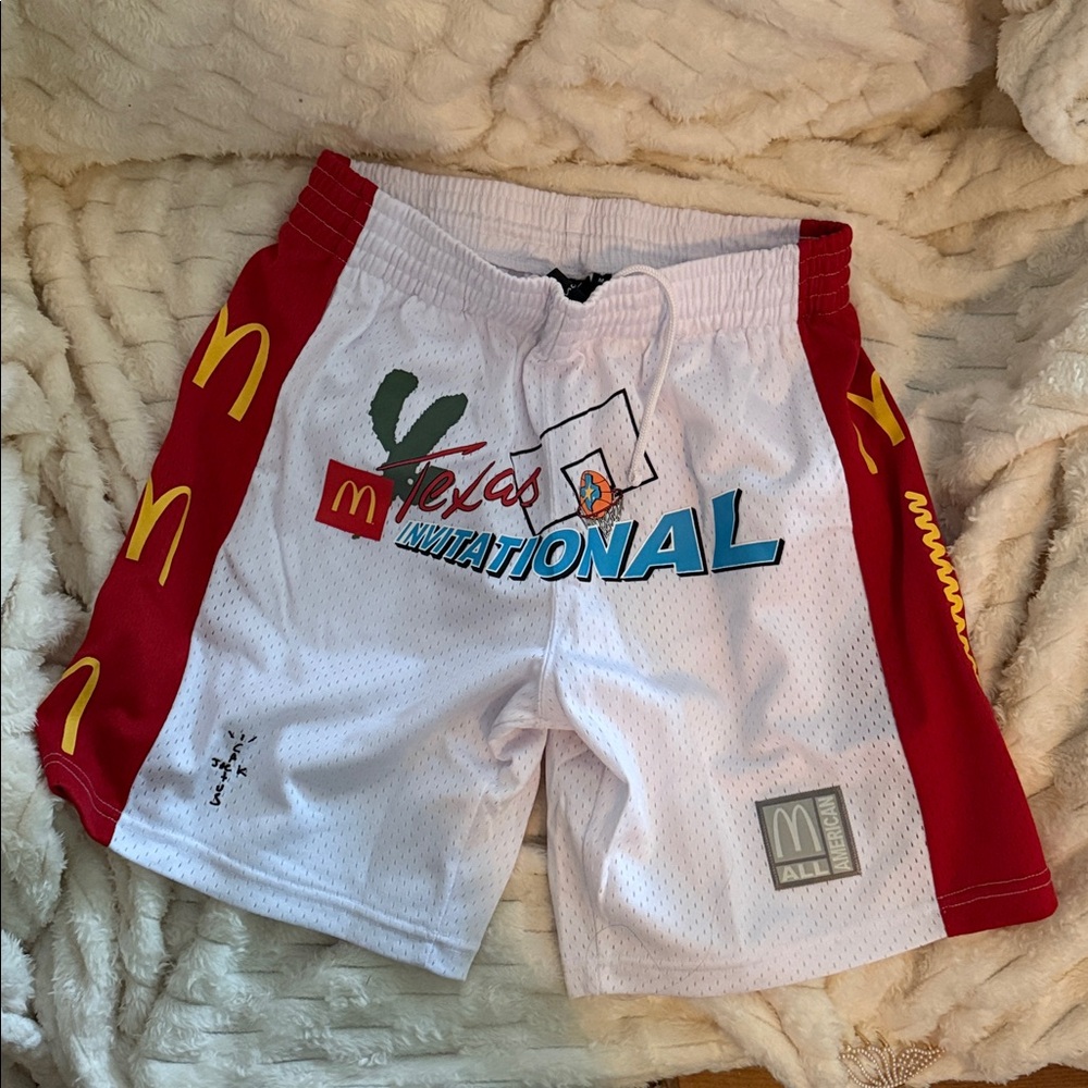 Cactus Jack by Travis Scott x McDonald's All American Shorts in white and red.